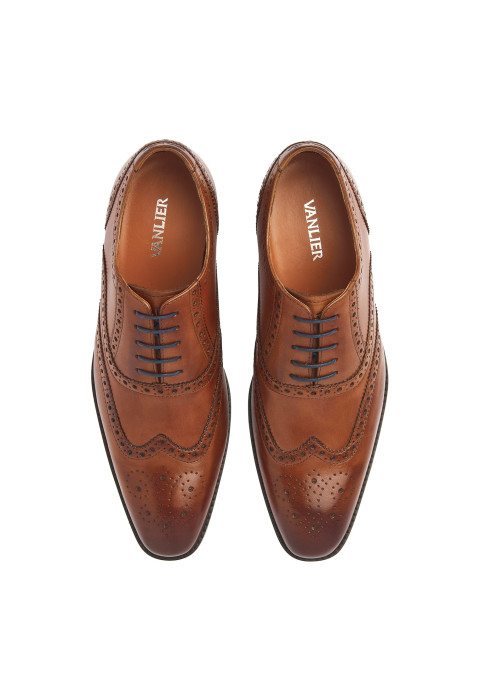 Cognac gladleren Bregenz brogue veterschoen