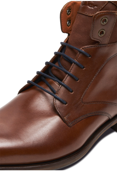 Cognac gladleren Henry boot met fijne print