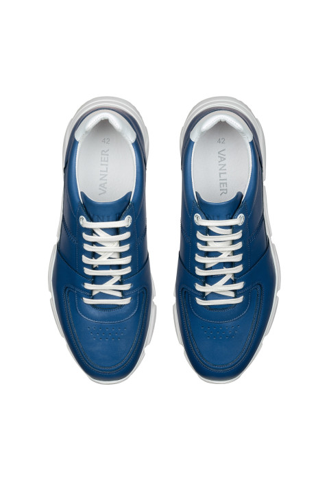 Blauw gladleren Luca sneaker