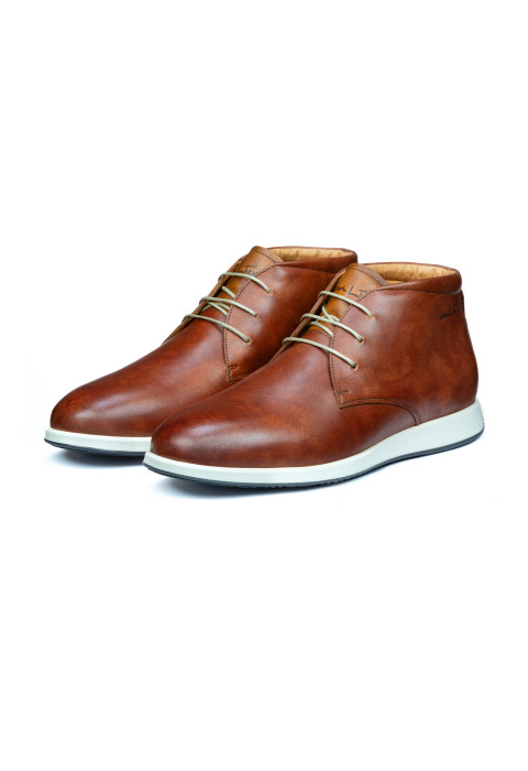 Cognac gladleren Ticino halfhoge veterschoen