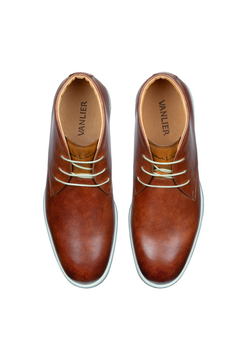 Cognac gladleren Ticino halfhoge veterschoen