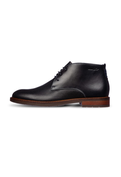 Navy gladleren Boston halfhoge veterschoen