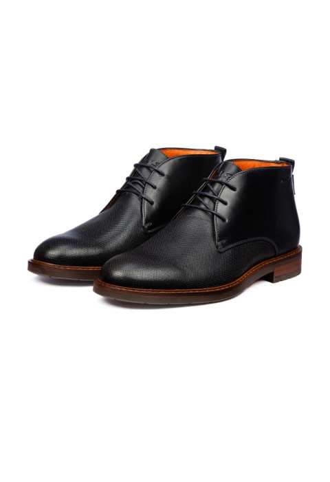 Navy gladleren Boston halfhoge veterschoen