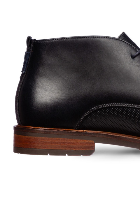 Navy gladleren Boston halfhoge veterschoen