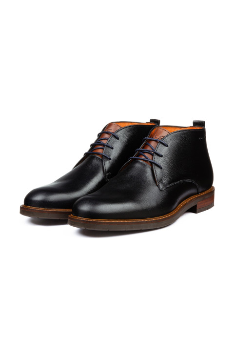Navy gladleren Boston halfhoge veterschoen