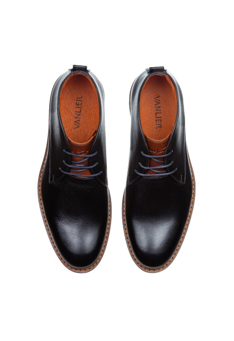 Navy gladleren Boston halfhoge veterschoen