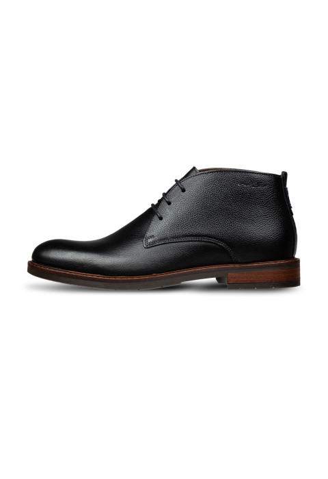 Zwart gladleren Boston halfhoge veterschoen