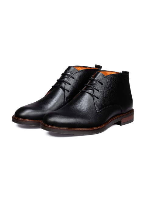 Zwart gladleren Boston halfhoge veterschoen