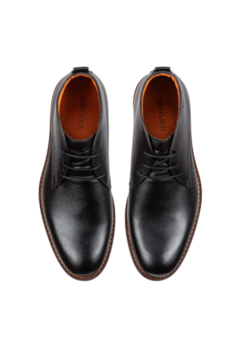 Zwart gladleren Boston halfhoge veterschoen