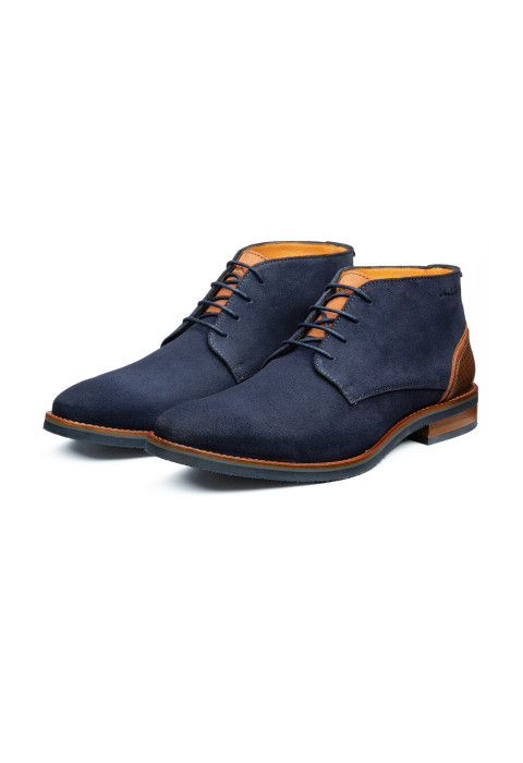 Blauw suède Amalfi halfhoge veterschoen