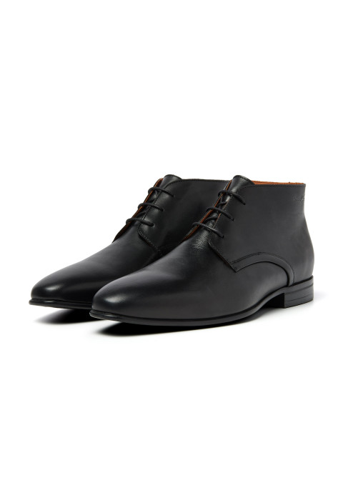 Zwart gladleren Sanremo halfhoge veterschoen