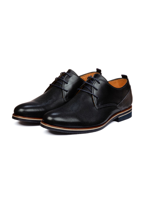 Navy gladleren Sabinus veterschoen