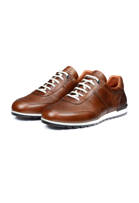 Cognac gladleren Anzano sneaker