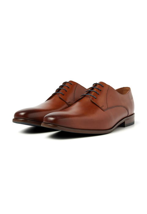 Cognac gladleren Egeus veterschoen