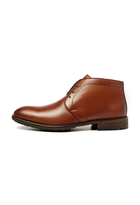 Cognac gladleren Montana halfhoge veterschoen
