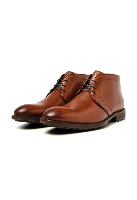 Cognac gladleren Montana halfhoge veterschoen