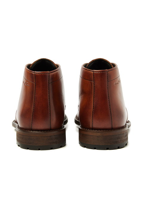 Cognac gladleren Montana halfhoge veterschoen