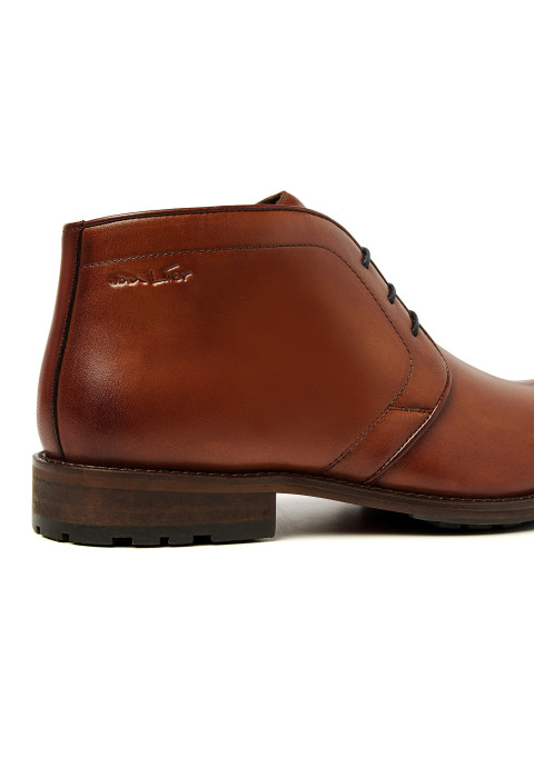 Cognac gladleren Montana halfhoge veterschoen
