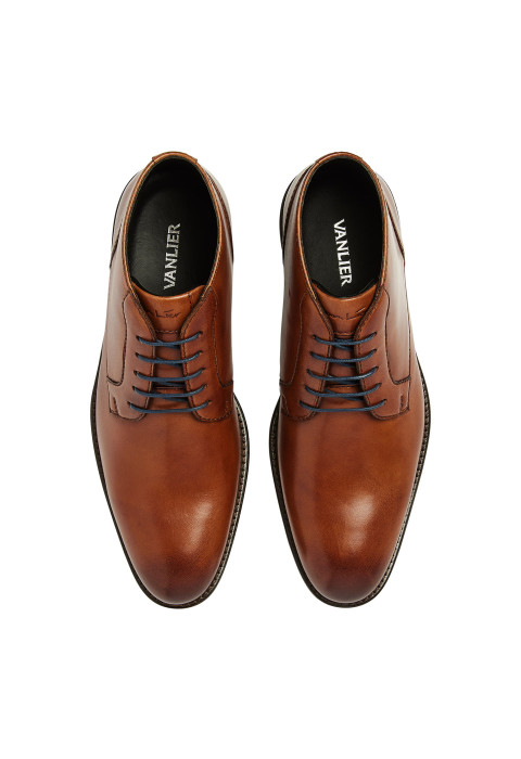 Cognac gladleren Montana halfhoge veterschoen