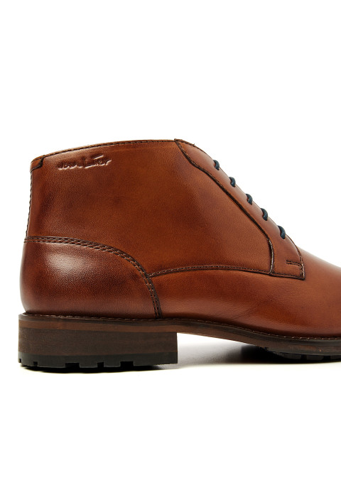 Cognac gladleren Montana halfhoge veterschoen