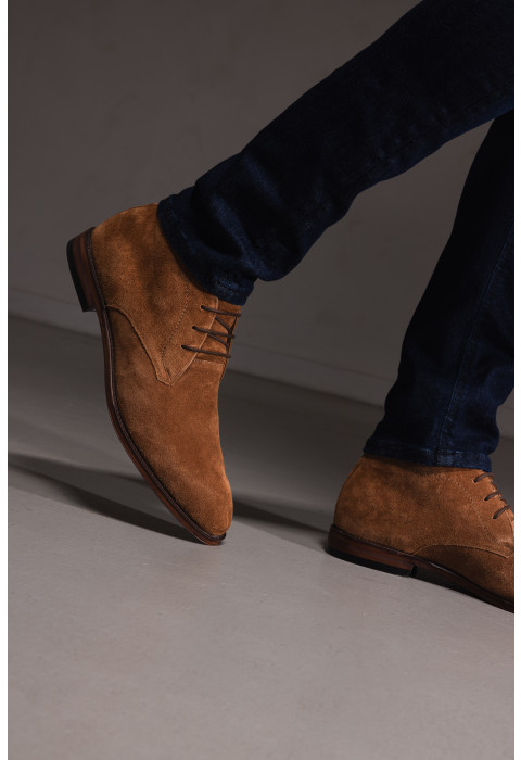Cognac suède Madison halfhoge veterschoen