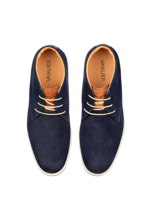 Navy blauw suède Ticino halfhoge veterschoen