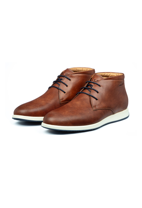 Cognac gladleren Ticino halfhoge veterschoen