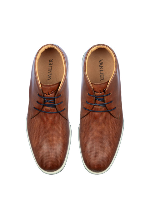 Cognac gladleren Ticino halfhoge veterschoen