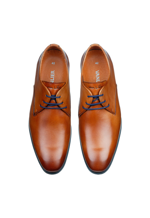 Cognac gladleren Riva veterschoen