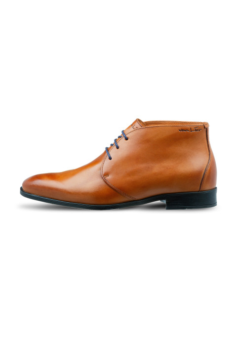 Cognac gladleren Riva halfhoge veterschoen