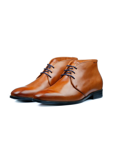 Cognac gladleren Riva halfhoge veterschoen