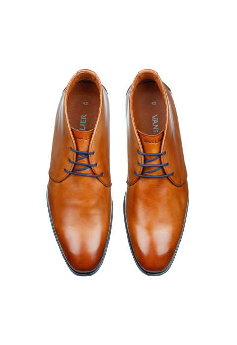 Cognac gladleren Riva halfhoge veterschoen