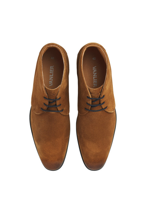 Cognac suède Riva halfhoge veterschoen