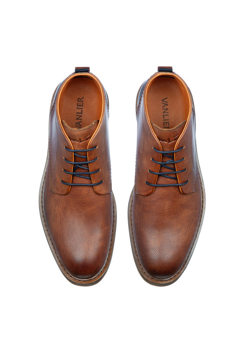 Licht cognac gladleren Dino halfhoge veterschoen
