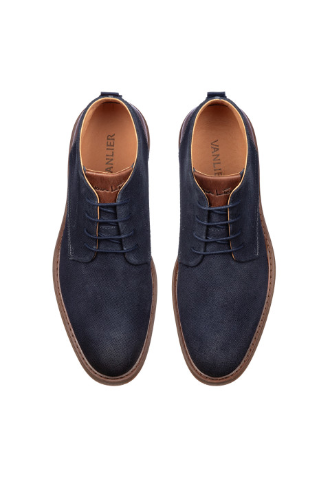 Navy suède Dino halfhoge veterschoen