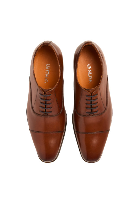 Cognac gladleren Santorini veterschoen
